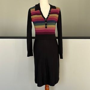 ModCloth Black Knit Dress with Multicolor Striped Bodice